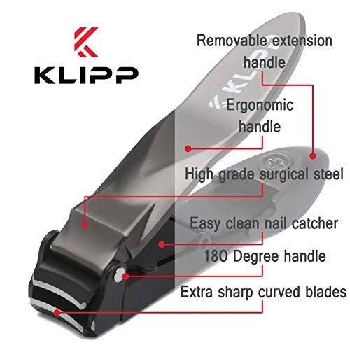 KLIPP Heavy Duty Nail Clippers for Men with Catcher – Self-Collecting Razor-Sharp Cutter for Fingernails & Toenails, Ergonomic Lever, Gift for Men, Includes Ziplock Pouch Avelisse