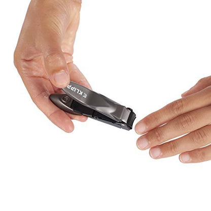 KLIPP Heavy Duty Nail Clippers for Men with Catcher – Self-Collecting Razor-Sharp Cutter for Fingernails & Toenails, Ergonomic Lever, Gift for Men, Includes Ziplock Pouch Avelisse