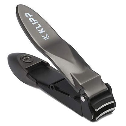 KLIPP Heavy Duty Nail Clippers for Men with Catcher – Self-Collecting Razor-Sharp Cutter for Fingernails & Toenails, Ergonomic Lever, Gift for Men, Includes Ziplock Pouch Avelisse