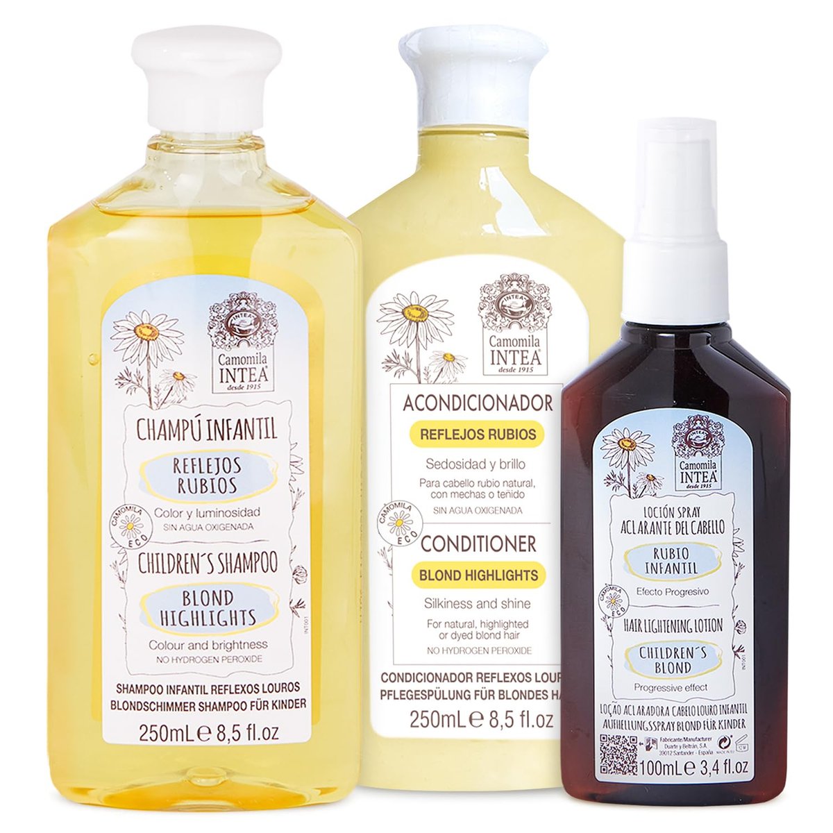 Intea Camomila Kids 3-In-1 Hair Lightener Kit - Blonder Lightening Set with Chamomile Extract - Lotion, Shampoo and Conditioner, 8.5 Fl Oz Each Avelisse