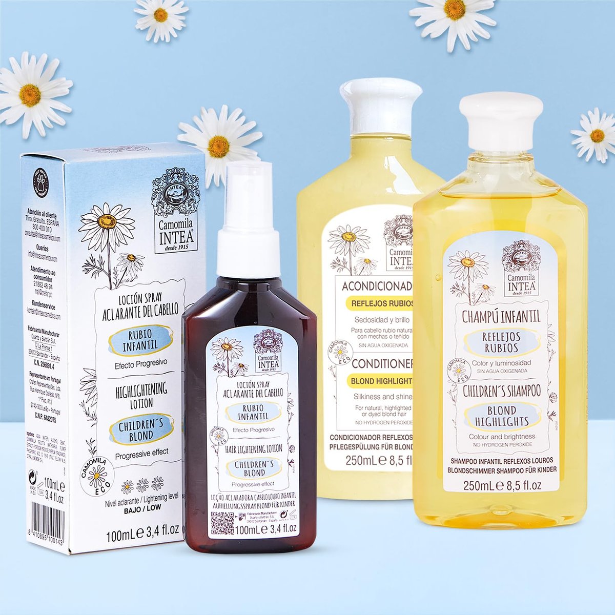 Intea Camomila Kids 3-In-1 Hair Lightener Kit - Blonder Lightening Set with Chamomile Extract - Lotion, Shampoo and Conditioner, 8.5 Fl Oz Each Avelisse