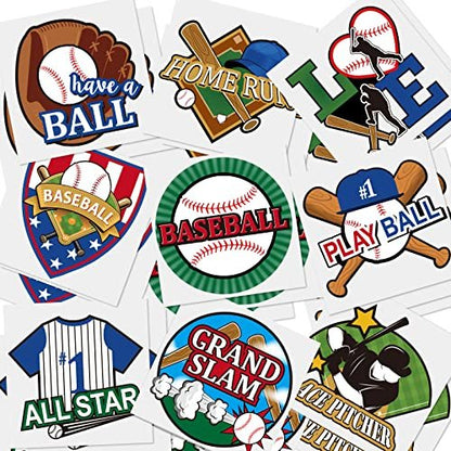 144 Pieces Baseball Temporary Tattoos - Waterproof Sport Themed Tattoo Stickers for Kids, Adults, and Fans - 9 Styles, 5cm x 5cm