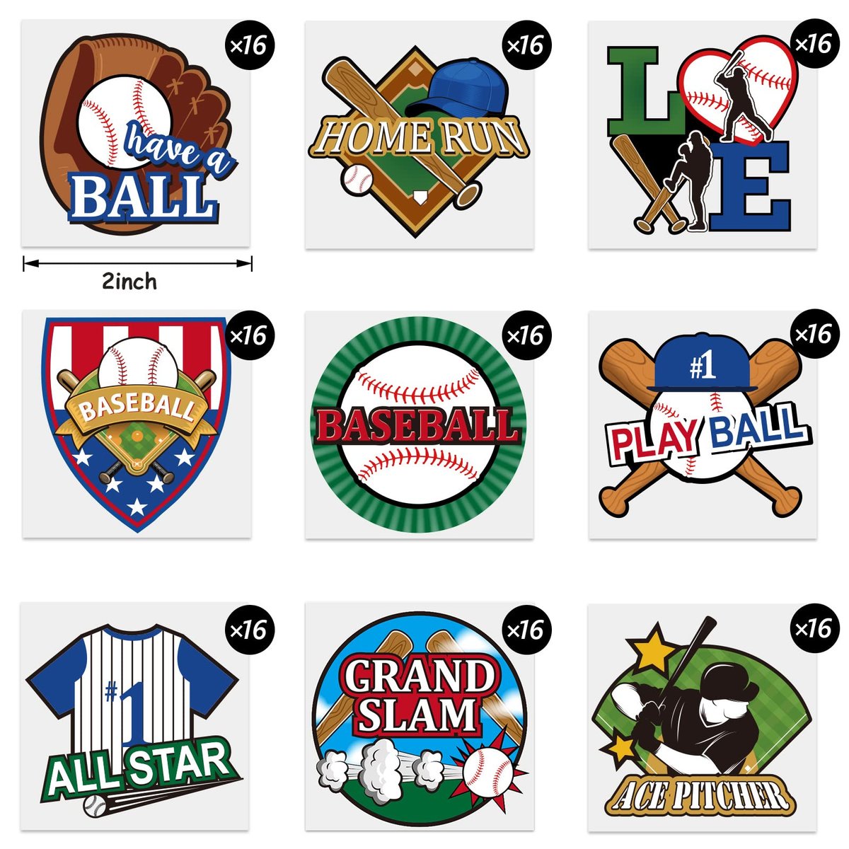 144 Pieces Baseball Temporary Tattoos - Waterproof Sport Themed Tattoo Stickers for Kids, Adults, and Fans - 9 Styles, 5cm x 5cm - görsel 3