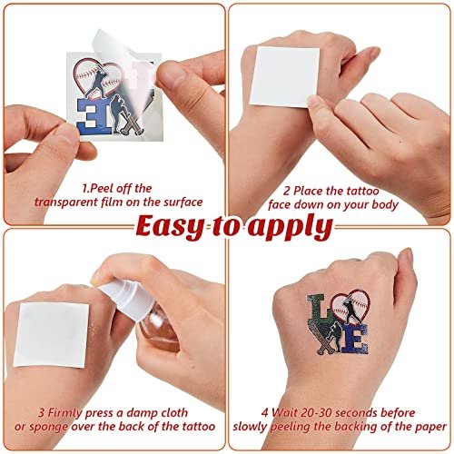 144 Pieces Baseball Temporary Tattoos - Waterproof Sport Themed Tattoo Stickers for Kids, Adults, and Fans - 9 Styles, 5cm x 5cm - görsel 6