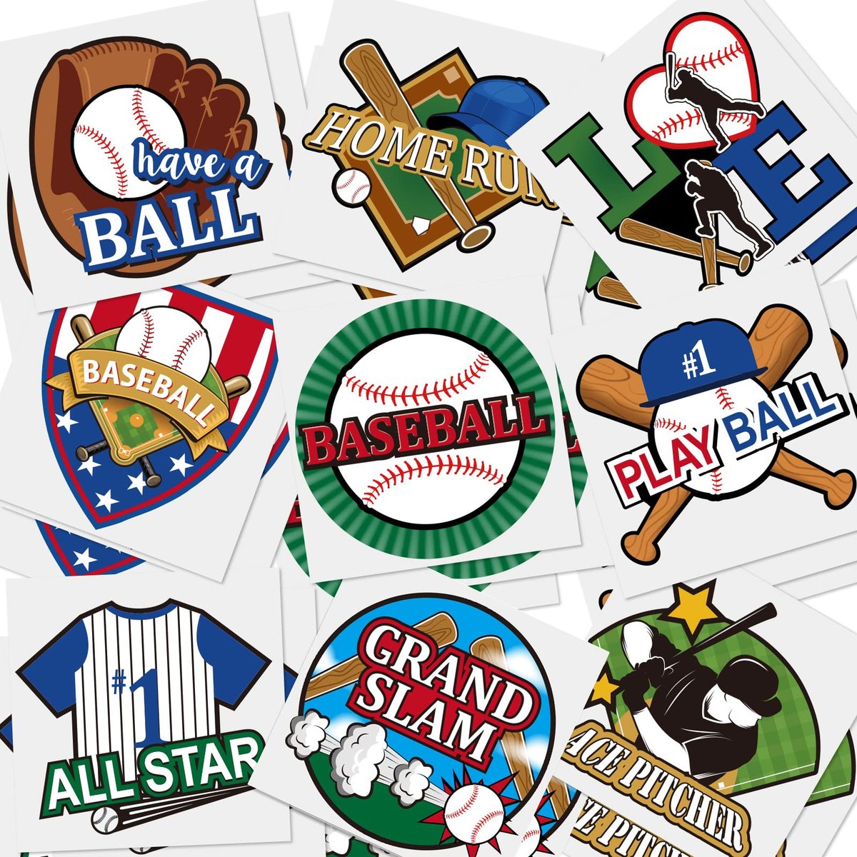 144 Pieces Baseball Temporary Tattoos - Waterproof Sport Themed Tattoo Stickers for Kids, Adults, and Fans - 9 Styles, 5cm x 5cm - görsel 1