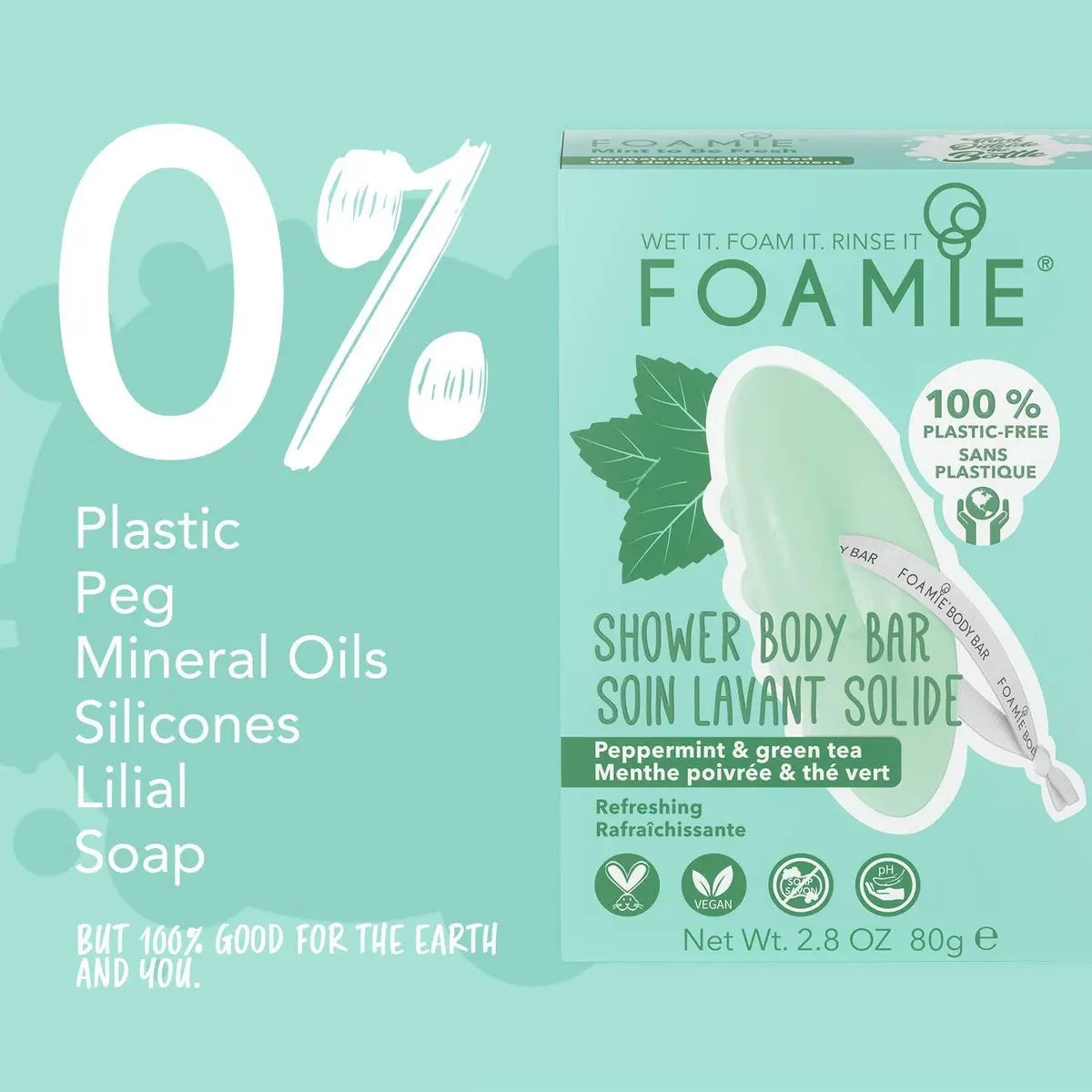 Foamie 2-in-1 Natural Body Bar – Mint & Green Tea Refreshing Shower Bar for Women & Men, Vegan Soap-Free Body Wash, Eco-Friendly Solid Cleanser Avelisse