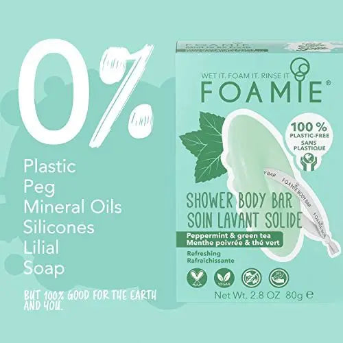 Foamie 2-in-1 Natural Body Bar – Mint & Green Tea Refreshing Shower Bar for Women & Men, Vegan Soap-Free Body Wash, Eco-Friendly Solid Cleanser Avelisse