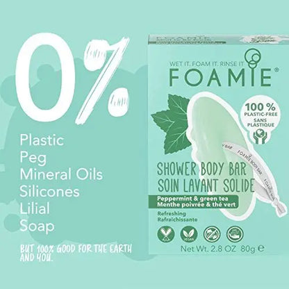 Foamie 2-in-1 Natural Body Bar – Mint & Green Tea Refreshing Shower Bar for Women & Men, Vegan Soap-Free Body Wash, Eco-Friendly Solid Cleanser Avelisse