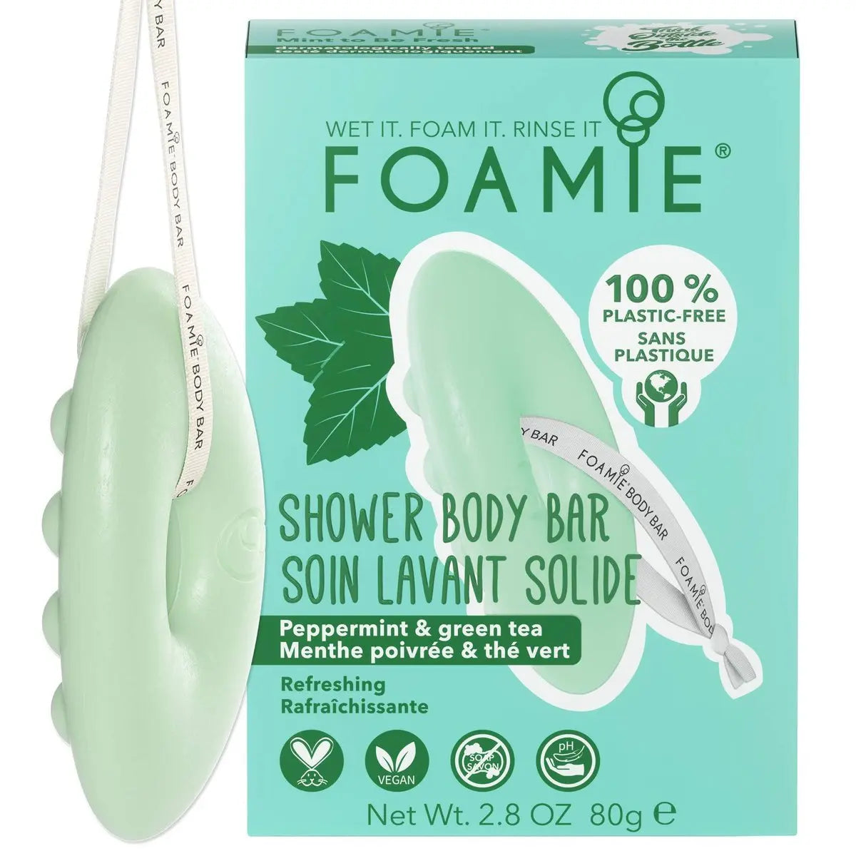 Foamie 2-in-1 Natural Body Bar – Mint & Green Tea Refreshing Shower Bar for Women & Men, Vegan Soap-Free Body Wash, Eco-Friendly Solid Cleanser Avelisse