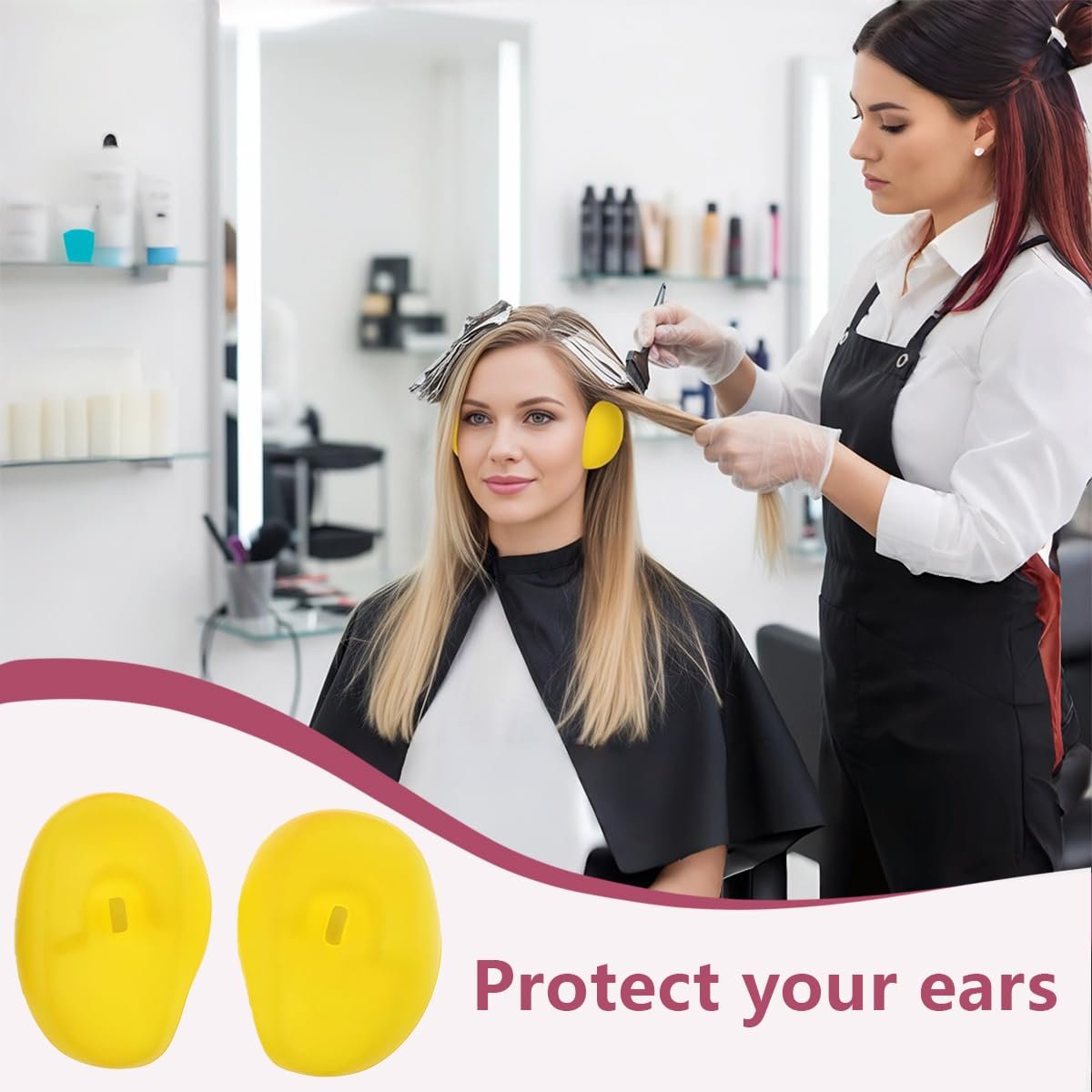 SYBL 3 Pairs Reusable Soft Silicone Professional Ear Cover Earmuffs Protector Waterproof Hairdressing Ear Caps Beauty Tool for Hair Salon Hair Dyeing Baked Oil etc - görsel 10