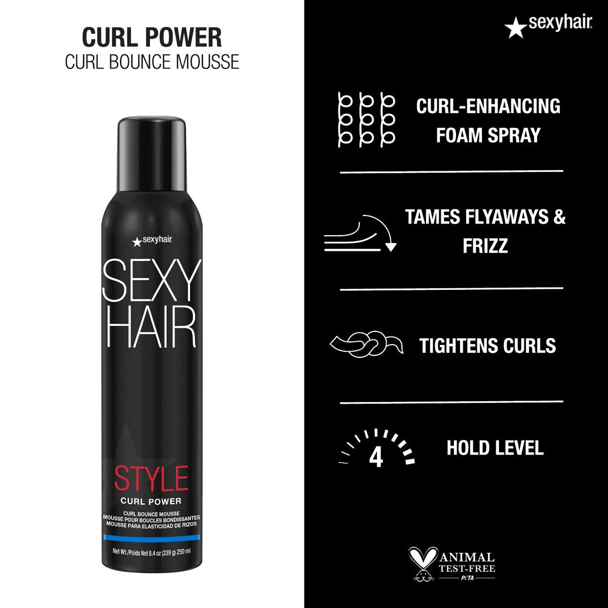 SexyHair Style Curl Power Curl Bounce Mousse - 8.5 oz - Light Control for Defined, Frizz-Free Curls Avelisse