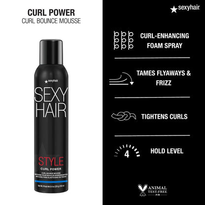 SexyHair Style Curl Power Curl Bounce Mousse - 8.5 oz - Light Control for Defined, Frizz-Free Curls Avelisse
