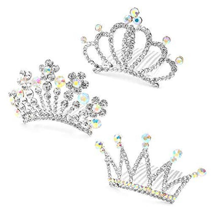 NODG 3 Pieces Silver Crystal Tiaras Crown with Hair Comb for Women - Princess Shiny Headbands Accessories