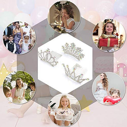 NODG 3 Pieces Silver Crystal Tiaras Crown with Hair Comb for Women - Princess Shiny Headbands Accessories
