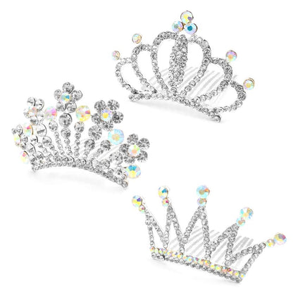 NODG 3 Pieces Silver Crystal Tiaras Crown with Hair Comb for Women - Princess Shiny Headbands Accessories