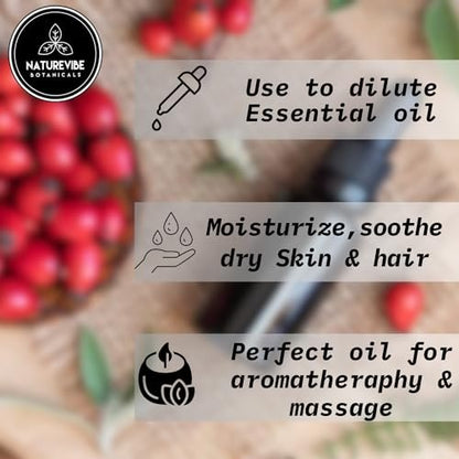 Naturevibe Botanicals 100% Pure Rosehip Oil – 32 oz for Skin & Hair Care