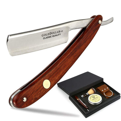 Gold Dollar Straight Razor – Carbon Steel Wooden Handle Retro Shaving Set for Men & Barbers (Coffee, 4 Piece Set) Avelisse