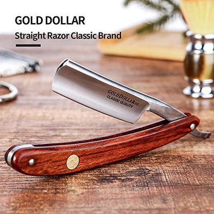 Gold Dollar Straight Razor – Carbon Steel Wooden Handle Retro Shaving Set for Men & Barbers (Coffee, 4 Piece Set) Avelisse