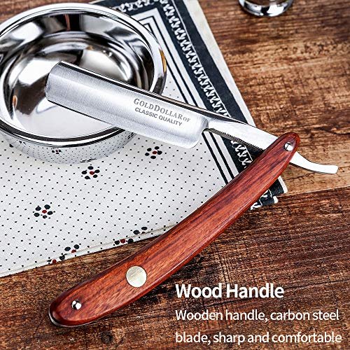 Gold Dollar Straight Razor – Carbon Steel Wooden Handle Retro Shaving Set for Men & Barbers (Coffee, 4 Piece Set) Avelisse