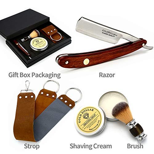 Gold Dollar Straight Razor – Carbon Steel Wooden Handle Retro Shaving Set for Men & Barbers (Coffee, 4 Piece Set) Avelisse