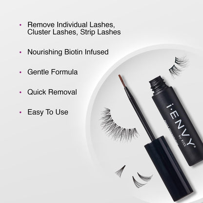 iENVY Lash Remover for Eyelash Extensions – Gentle Eye Makeup Remover for Cluster, Individual, and False Lashes – DIY Bond and Seal Adhesive Glue Cleanser
