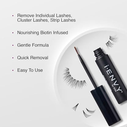 iENVY Lash Remover for Eyelash Extensions – Gentle Eye Makeup Remover for Cluster, Individual, and False Lashes – DIY Bond and Seal Adhesive Glue Cleanser