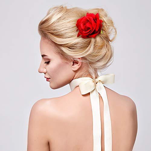 Red Rose Hair Clip & Embroidered Sequins Folding Fan Set – Flamenco & Day of the Dead Costume Accessories for Women - görsel 11