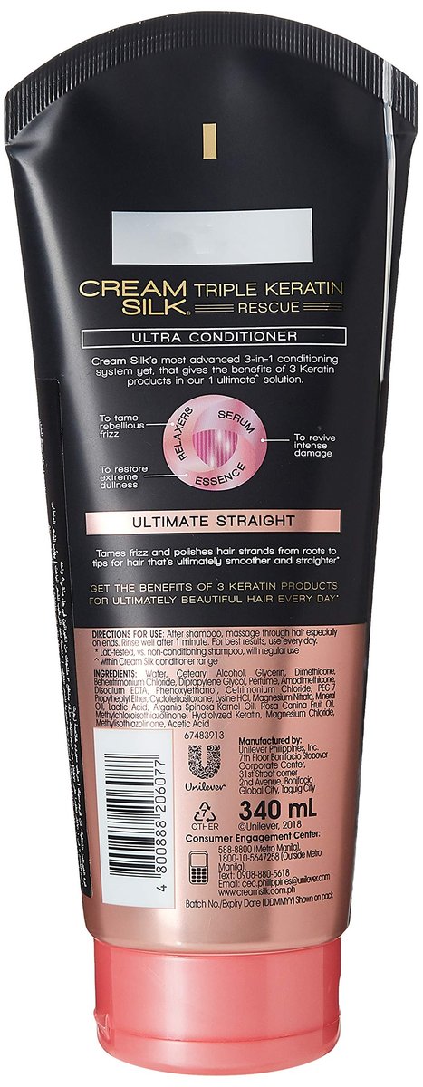 Cream Silk Triple Keratin Rescue Ultimate Straight Conditioner 340 ml Avelisse