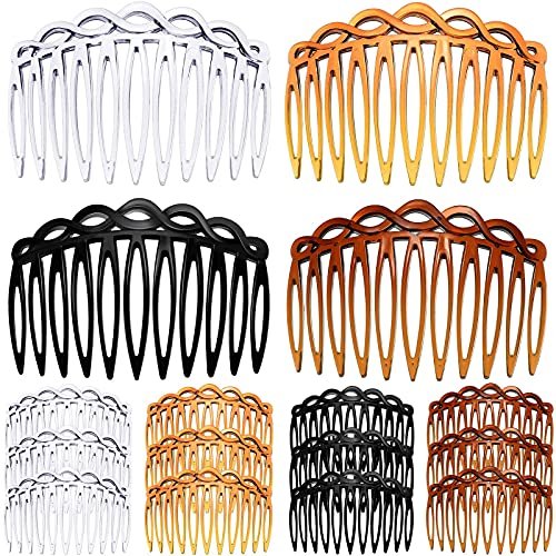WILLBOND 16 Pieces Women Hair Comb Accessories - French Twist Decorative Plastic Combs for Bridal Wedding Veil, Black, Transparent, Light Coffee, Dark Coffee - görsel 2