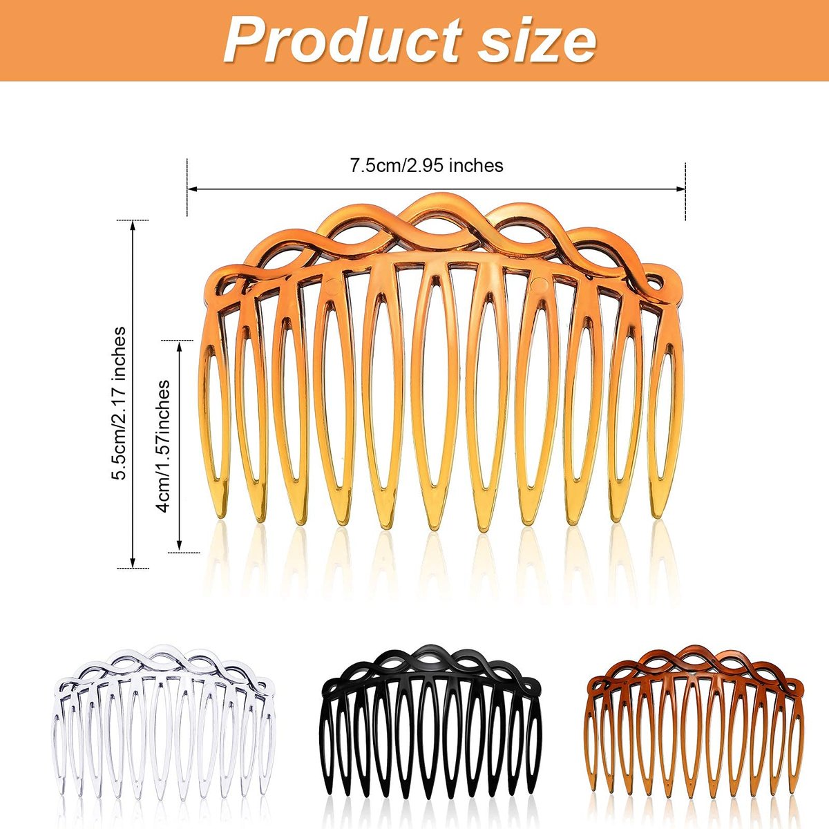 WILLBOND 16 Pieces Women Hair Comb Accessories - French Twist Decorative Plastic Combs for Bridal Wedding Veil, Black, Transparent, Light Coffee, Dark Coffee - görsel 3