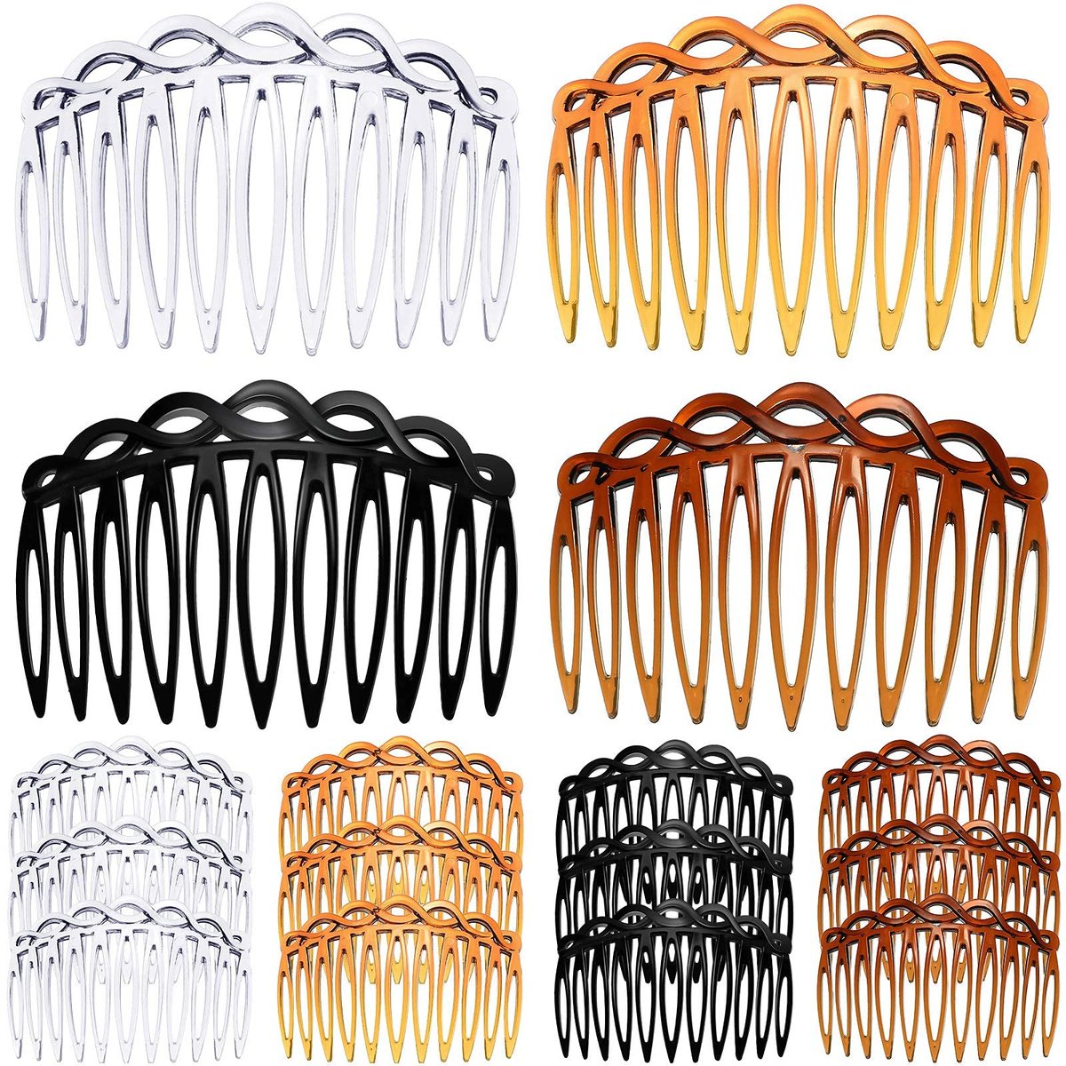 WILLBOND 16 Pieces Women Hair Comb Accessories - French Twist Decorative Plastic Combs for Bridal Wedding Veil, Black, Transparent, Light Coffee, Dark Coffee - görsel 1