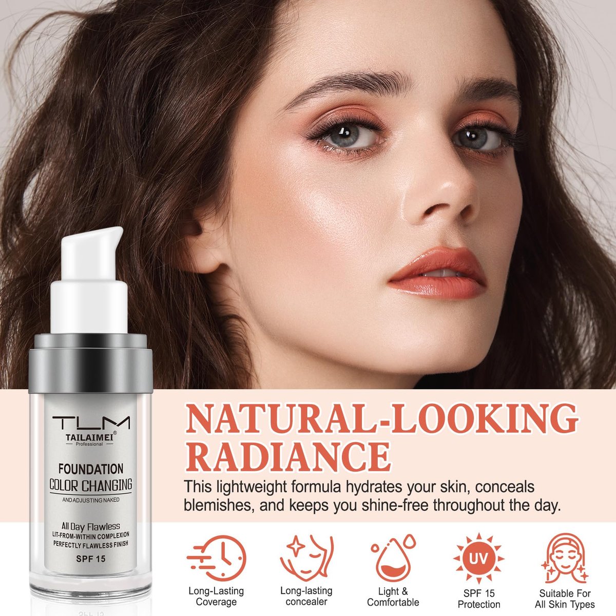 30ml Flawless Colour Changing Foundation - Warm Skin Tone, Moisturizing, Long Lasting Waterproof Liquid Foundation with SPF 15 - görsel 13