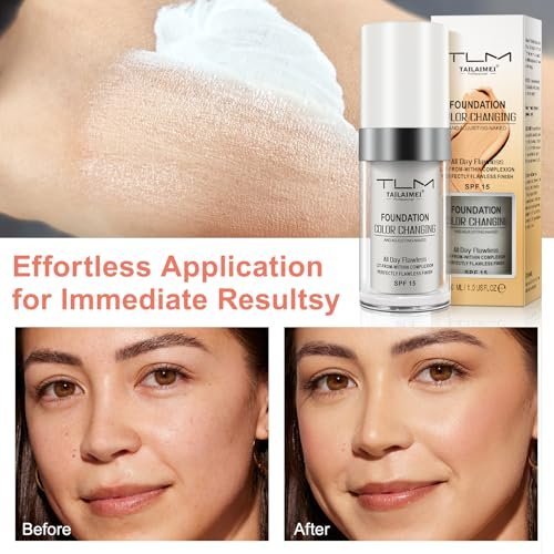 30ml Flawless Colour Changing Foundation - Warm Skin Tone, Moisturizing, Long Lasting Waterproof Liquid Foundation with SPF 15 - görsel 12