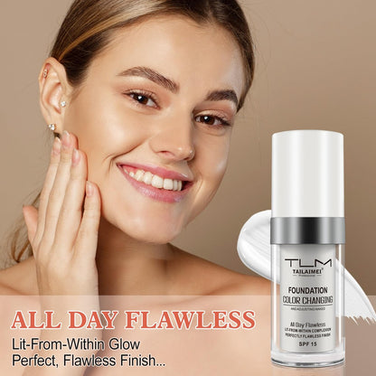 30ml Flawless Colour Changing Foundation - Warm Skin Tone, Moisturizing, Long Lasting Waterproof Liquid Foundation with SPF 15