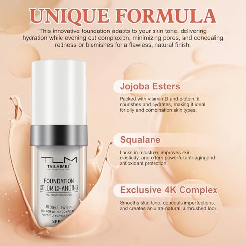 IDUCEN Color Changing Foundation Liquid Base – 2-Pack Flawless Warm Skin Tone Foundation, BB Cream Makeup Base with SPF15, Moisturizing Concealer for All Skin Tones (Universal) - görsel 7