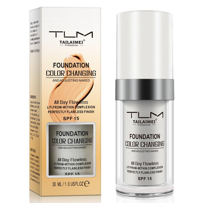 30ml Flawless Colour Changing Foundation - Warm Skin Tone, Moisturizing, Long Lasting Waterproof Liquid Foundation with SPF 15