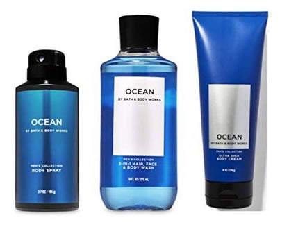 Bath & Body Works Ocean for Men 3-Piece Bundle (2020 Edition) - Fresh Scent Body Wash Set Avelisse