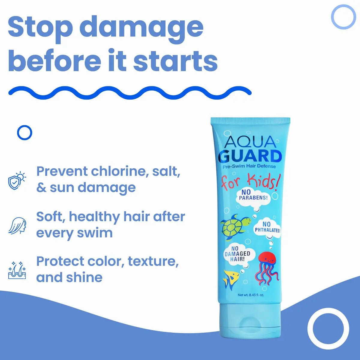 AQUA GUARD Pre-Swim Hair Defense For Kids - Chlorine Protection & Tangle Control, 8.45 oz Avelisse