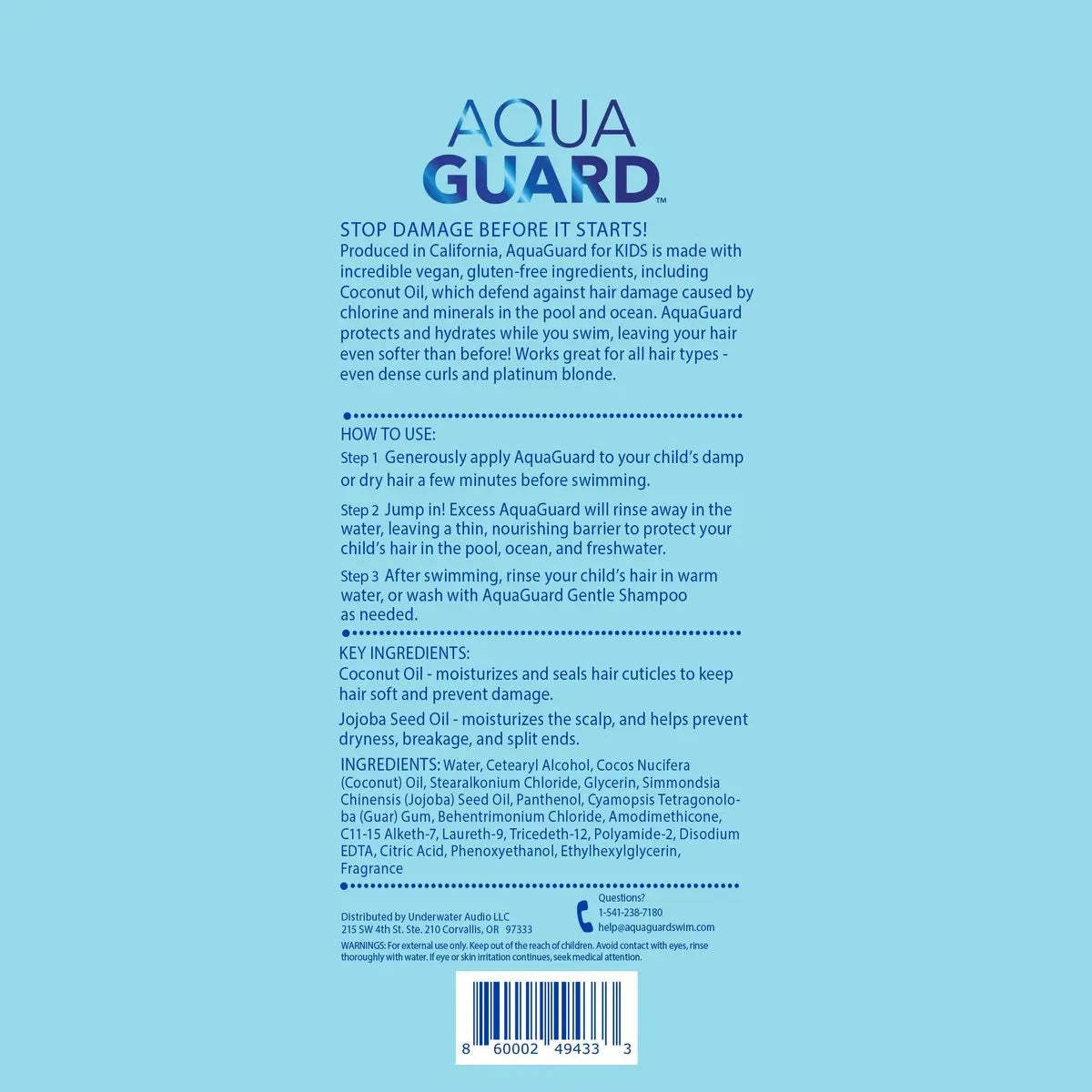 AQUA GUARD Pre-Swim Hair Defense For Kids - Chlorine Protection & Tangle Control, 8.45 oz Avelisse
