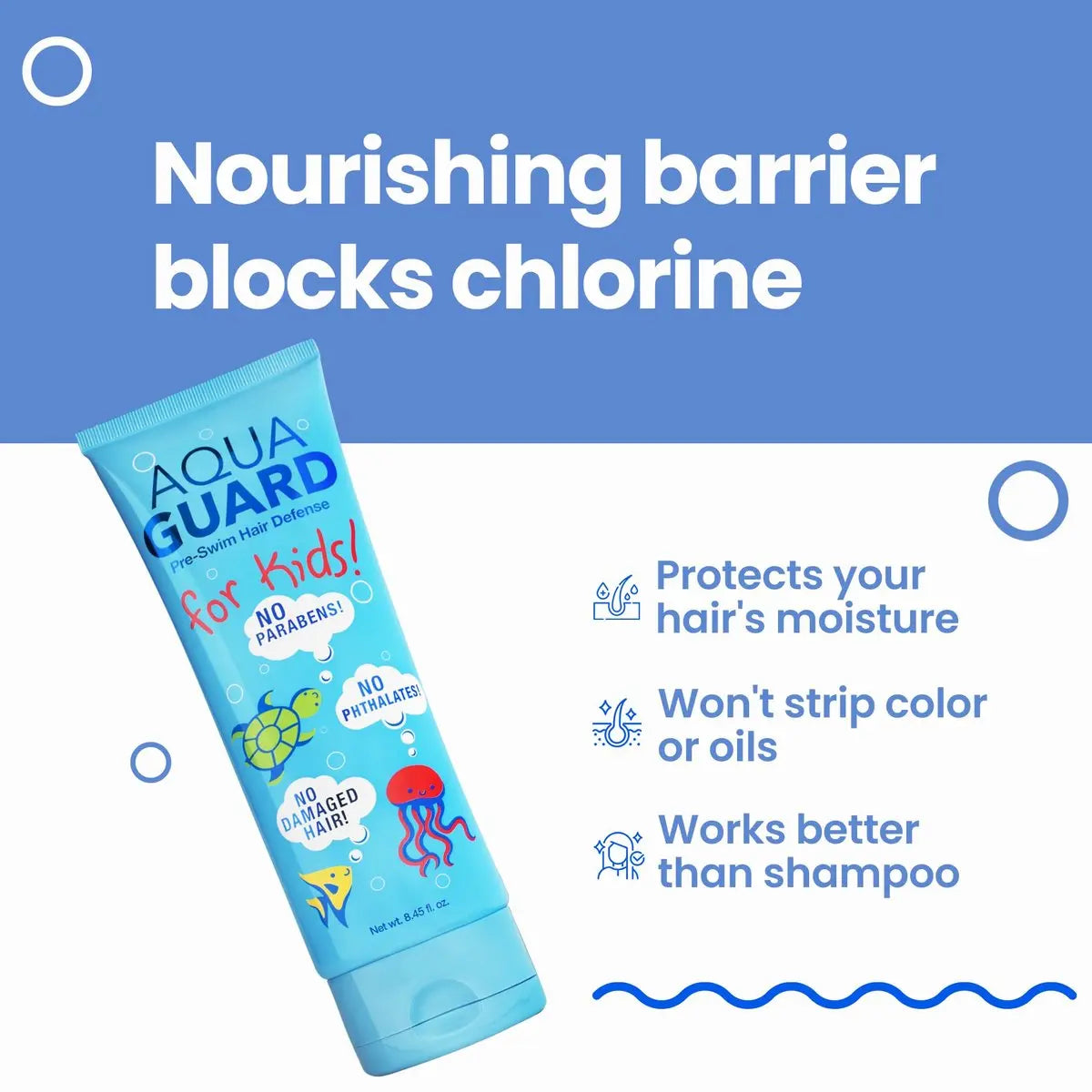 AQUA GUARD Pre-Swim Hair Defense For Kids - Chlorine Protection & Tangle Control, 8.45 oz Avelisse