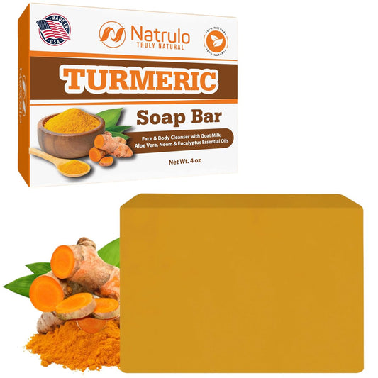 Natrulo Turmeric Soap Bar for Face & Body – Natural Skin Brightening Soap for Dark Spots, Acne, Scars & Intimate Areas – Made in USA (4 oz)
