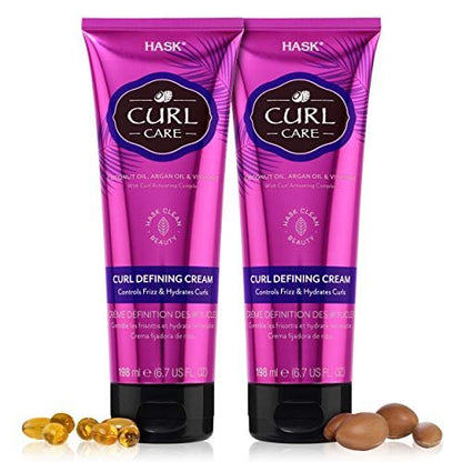 HASK Curl Care Defining Cream 2-Piece Bundle - Vegan, Cruelty-Free, Sulfate-Free & Paraben-Free Hair Cream for Defined Curls (6.7 Fl Oz Each)