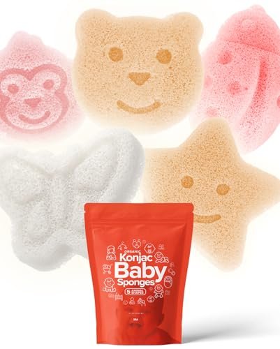 Konjac Baby Sponge Set - 5 Cute Shapes for Gentle Bathing (Bear, Monkey, Butterfly, Ladybug, Star)