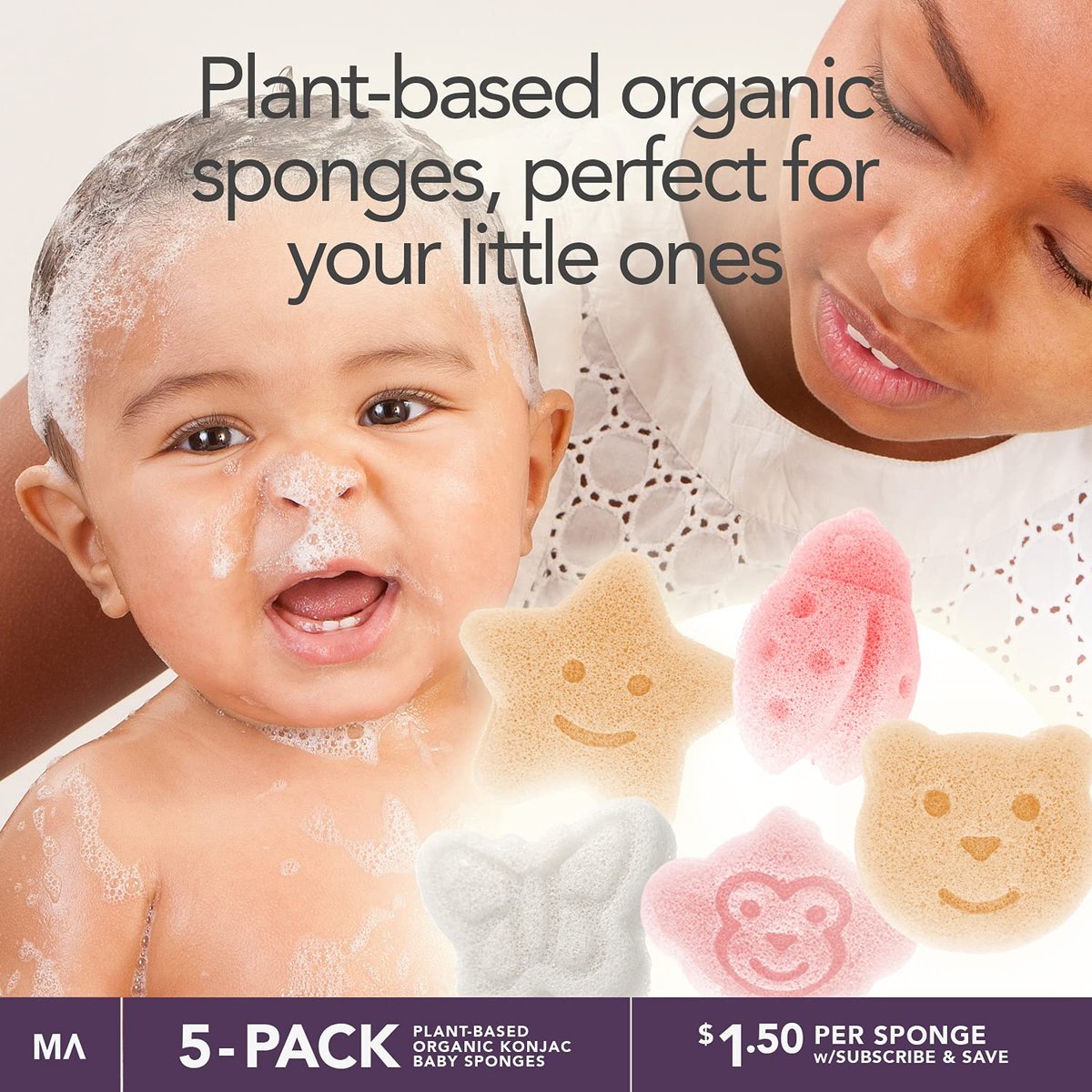 Konjac Baby Sponge Set - 5 Cute Shapes for Gentle Bathing (Bear, Monkey, Butterfly, Ladybug, Star) - görsel 8