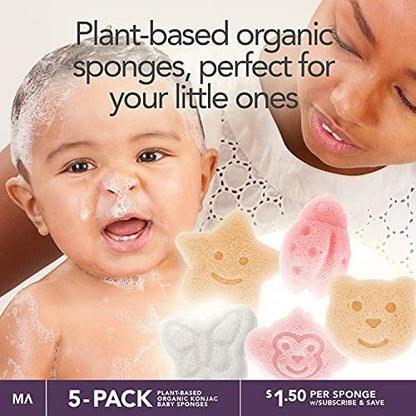 Konjac Baby Sponge Set - 5 Cute Shapes for Gentle Bathing (Bear, Monkey, Butterfly, Ladybug, Star)