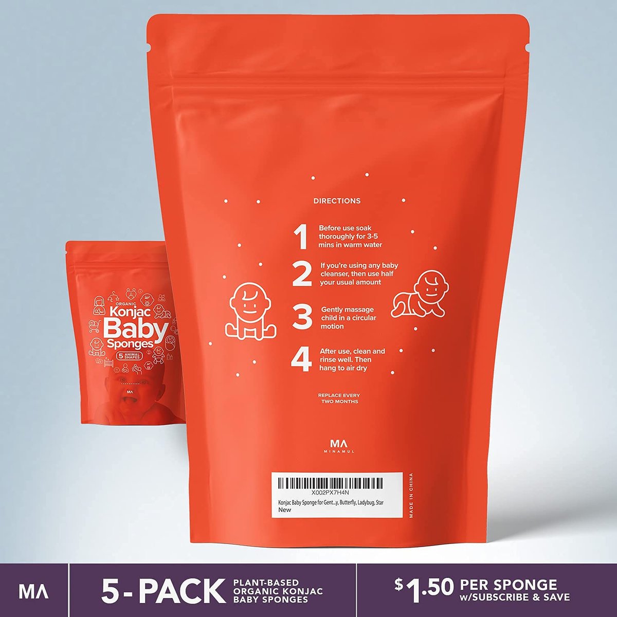 Konjac Baby Sponge Set - 5 Cute Shapes for Gentle Bathing (Bear, Monkey, Butterfly, Ladybug, Star) - görsel 12