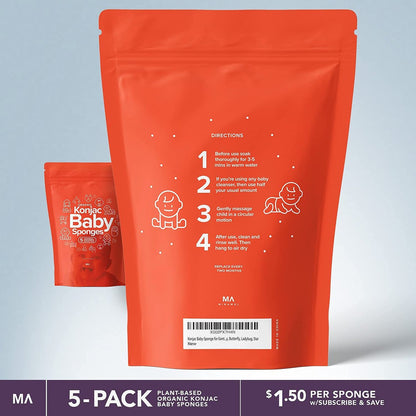Konjac Baby Sponge Set - 5 Cute Shapes for Gentle Bathing (Bear, Monkey, Butterfly, Ladybug, Star)