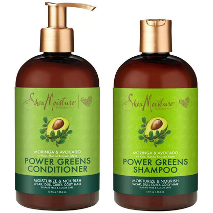 SheaMoisture Power Greens Curly Hair Shampoo and Conditioner Set with Moringa & Avocado, 13 oz Each (Pack of 2) - Moisturizing for Dry Hair Avelisse