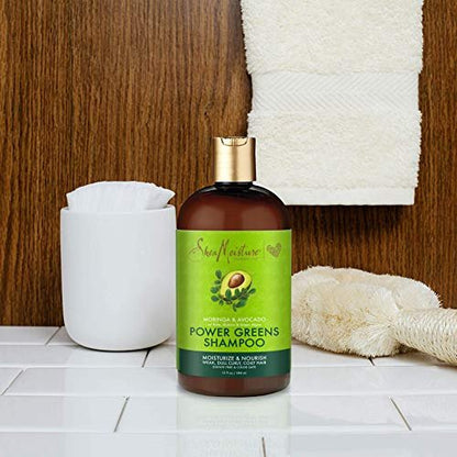 SheaMoisture Power Greens Curly Hair Shampoo and Conditioner Set with Moringa & Avocado, 13 oz Each (Pack of 2) - Moisturizing for Dry Hair Avelisse