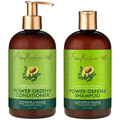SheaMoisture Power Greens Curly Hair Shampoo and Conditioner Set with Moringa & Avocado, 13 oz Each (Pack of 2) - Moisturizing for Dry Hair Avelisse